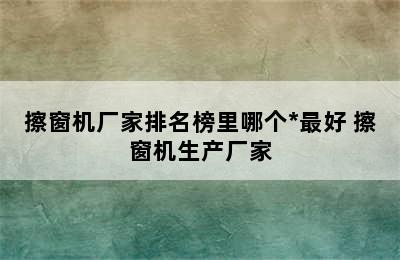 擦窗机厂家排名榜里哪个*最好 擦窗机生产厂家